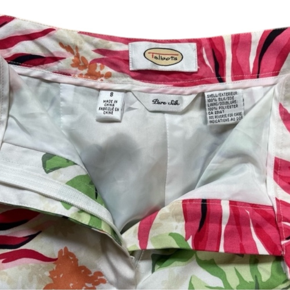 TALBOTS Silk Tropical Palm Leaf Print Pants in White / Pink Size 8 -- GORGEOUS!! - Picture 5 of 8